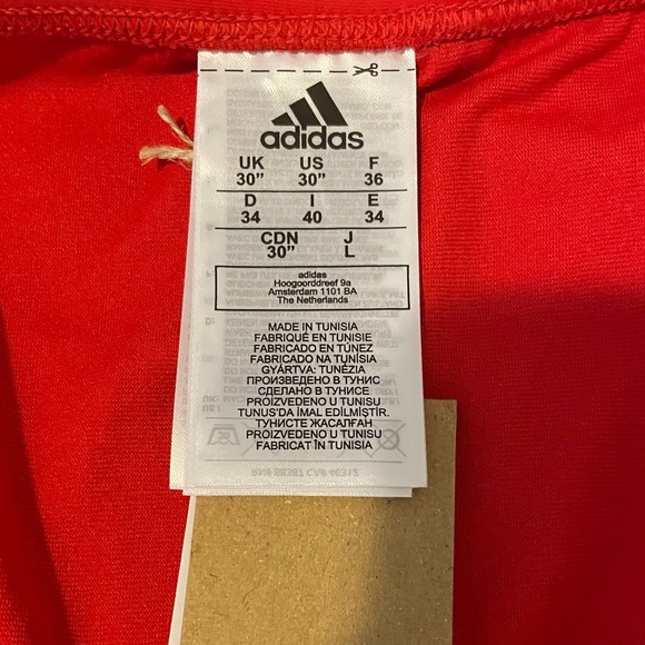 Adidas swimwear red and white 3 stripe bikini top and bottom set NWT - Picture 7 of 8